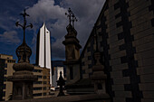 City view of downtown Medellin, Colombia where modern and colonial architecture c0-exist side by side.