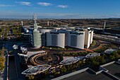 Aerial view of El Corte Ingles store and HiperCor supermarket in Puerto Venecia shopping center, Zaragoza, Spain