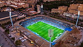 Aerial view of the Romareda soccer stadium during a Real Zaragoza match against UD Almeria