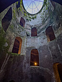 Looking up in the 54 meter deep St. Patrick's Well, built in 1527, in the hilltop town of Orvieto, Italy.