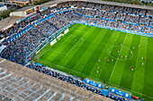 Aerial view of the Romareda soccer stadium during a Real Zaragoza match against UD Almeria