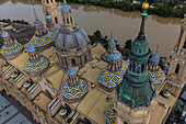 Aerial view of the Cathedral-Basilica of Nuestra Señora del Pilar rooftop, Zaragoza, Spain