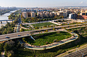 Aerial view of roads and traffic in Zaragoza