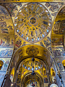 A gold mosaic depicting the Ascension of Christ on the crossing cupola, St. Mark's Basilica, Venice, Italy. Circa 1175-1200 A.D.