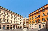 Rome, Italy, July 2017, Tourists explore Minerva Square, enjoying the historical ambiance with the Pantheon in the backdrop on a sunny day in Rome.