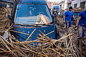 Effects of the DANA floods of October 29, 2024, in Pio XII street, Paiporta, Comunidad de Valencia, Spain