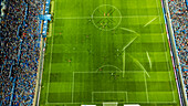 Aerial view of the Romareda soccer stadium during a Real Zaragoza match against UD Almeria