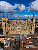 Aerial view of Cathedral-Basilica of Nuestra Señora del Pilar and Alfonso Street in Zaragoza, Spain