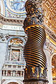 Rome, Italy, July 22 2017, This striking detail shows the ornate twisted column by Bernini in Saint Peter's Basilica, capturing intricate design and artistry.