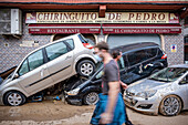 Effects of the DANA floods of October 29, 2024, in Lope de Vegta street, Sedavi, Comunidad de Valencia, Spain