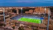 Aerial view of the Romareda soccer stadium during a Real Zaragoza match against UD Almeria