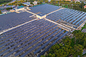 Aerial view of photovoltaic power station in Casablanca water treatment plant, Zaragoza, Spain