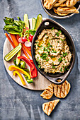 Baba Ganoush with grilled flatbread and raw vegetables