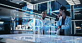 Neuroscientists working brain hologram