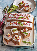 Beetroot gingerbread with lemon glaze and nuts