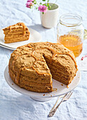 Russian honey cake with caramel cream