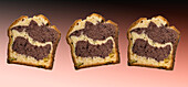 Three slices of marble cake
