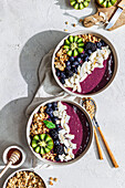 Acai bowl with coconut chips and blackberries