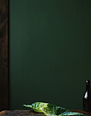 Cabbage leaves against a green background