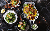 Lamb 'Mansaf', salad of kale, Brussels sprouts and black cabbage