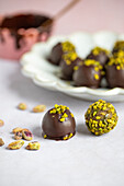 Chocolate pistachio date balls