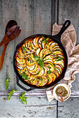 Ratatouille from the pan with fresh herbs