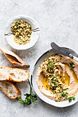 Tuna dip with soya and balsamic sauce and pistachio dukkah