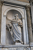 Statue of St. Paul on the portico of the Basilica of St. Paul Outside the Walls, Rome, Italy.