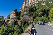 Traffic on the Amalfi Coast road on the Sorrento Peninsula in italy on the Gulf of Salerno.