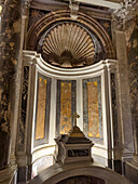 Altar in the Church of St. Paul of Three Fountains at the Abbey of the Three Fountains in Rome, Italy. The traditional site of the beheading of St. Paul the Apostle in Rome.