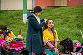 Artists prepare to take to the road in the parade of choreographic collectives in the Canto a la Tierra, part of the Carnival of Blacks and Whites in Pasto, Nariño, Colombia, on January 3, 2025.