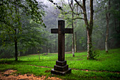 Lookout of the three crosses and the sanctuary of Saint Anthony of Urkiola in the heart of the Urkiola Natural Park in the Basque Country, Spain