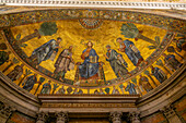 Mosaic of Christ and the Apostles on the ceiling of the apse. Basilica of St. Paul Outside the Walls, Rome, Italy. Circa 1200.