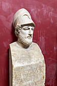 Roman copy of Pericles with a Corinthian helmet in the Vatican Museums, Vatican City, Rome, Italy. Copy of a Greek bronze from the 5th Century B.C.