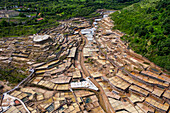 Aerial view of salinas de añana salt flat, Añana, Alava, Araba Basque Country, Euskadi Spain