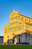 The west facade of the Pisa Duomo or Primatial Metropolitan Cathedral of the Assumption of Mary in Pisa, Italy.