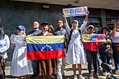 Opponents of the government of Nicolas Maduro, march in protest against the swearing in of Nicolas Maduro on January 10, 2025.