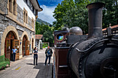 Alter Dampfzugwagen von Azpeitia im Baskischen Eisenbahnmuseum, einem der bedeutendsten seiner Art in Europa. Eisenbahngeschichte von Euskadi in Azpeitia, Gipuzkoa, Euskadi, Baskenland, Spanien.