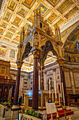 The Gothic-style ciborium in the Basilica of St. Paul Outside the Walls, Rome, Italy. Created by Arnolfo di Cambio and completed in 1285 A.D.