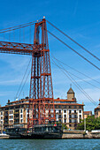 Vizcaya Bridge, a transporter bridge that links the towns of Portugalete and Getxo, Bilbao province, Basque Country, Euskadi, Spain.