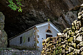 San Adrián ermitage chapel inside San Adrián tunnel or Lizarrate pass San Adriango tunela Sandratiko tunela on the Aizkorri mountain range at the Basque Country, Goierri, Basque Highlands Basque Country, Euskadi Spain.