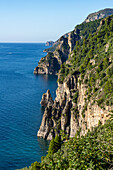 The rocky Amalfi Coast of the Sorrento Peninsula in italy on the Gulf of Salerno.