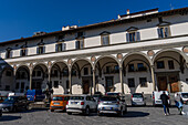 Facade of the Loggiato dei Serviti, now a hotel on the Piazza Santissima Annunciata, Florence, Italy.