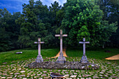 Lookout of the three crosses and the sanctuary of Saint Anthony of Urkiola in the heart of the Urkiola Natural Park in the Basque Country, Spain