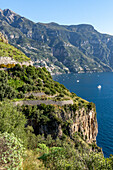 The cliffs of the Amalfi Coast of the Sorrento Peninsula in italy on the Gulf of Salerno.