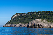 The Mesola Fort on a headland on the west coast of the island of Capri, Italy. Towers and forts were built starting in the 9th Century to protect the island from raids by Saracen pirates.