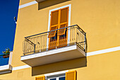 Colorful architectural detail in the Fegina section of Monterosso al Mare, Cinque Terre, Italy.