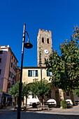 The 15th Century bell tower of the Church of St. John the Baptist in Monterosso al Mare, Cinque Terre, Italy.