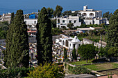 A view of the cemetery and town of Anacapri on the island of Capri, Italy.