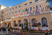 The facade of the luxury Grand Hotel Quisisana in the city of Capri on the island of Capri, Italy.